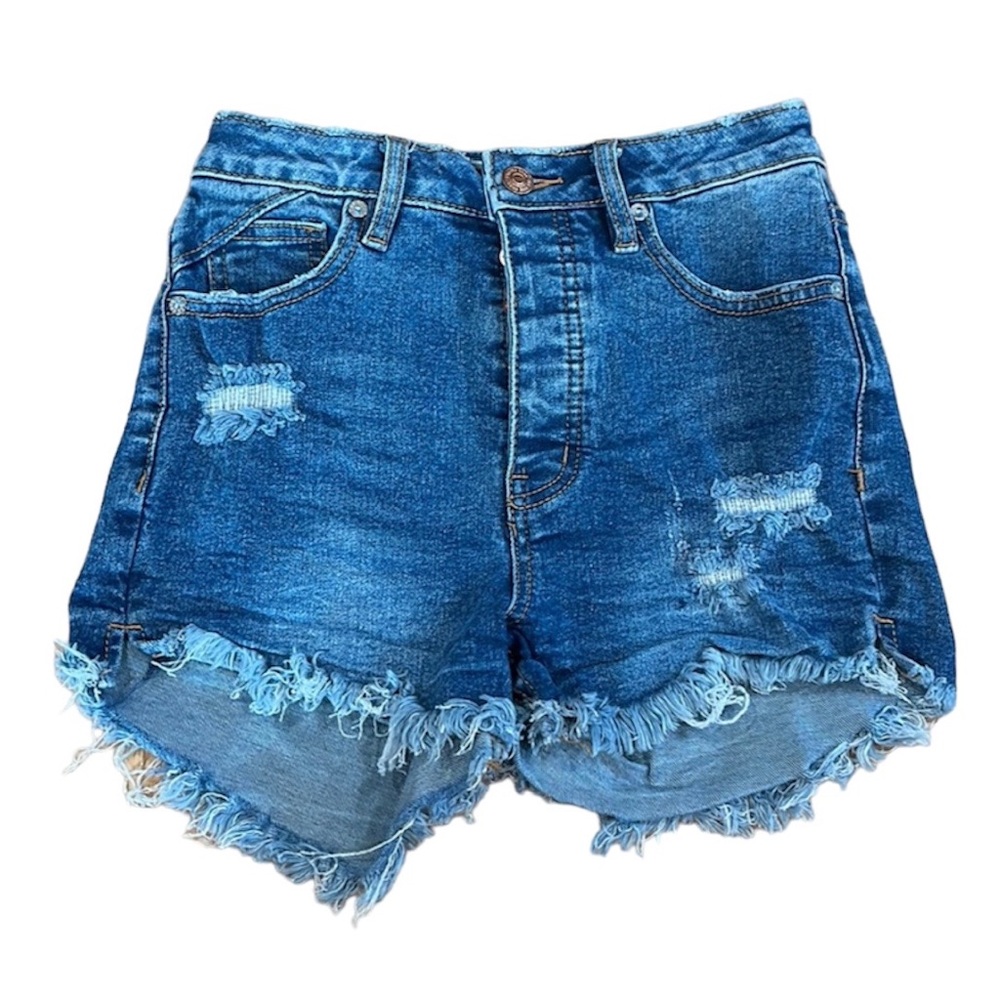 Free People We The Free Distressed Denim Shorts Raw Hem 5 Button Fly Size 24